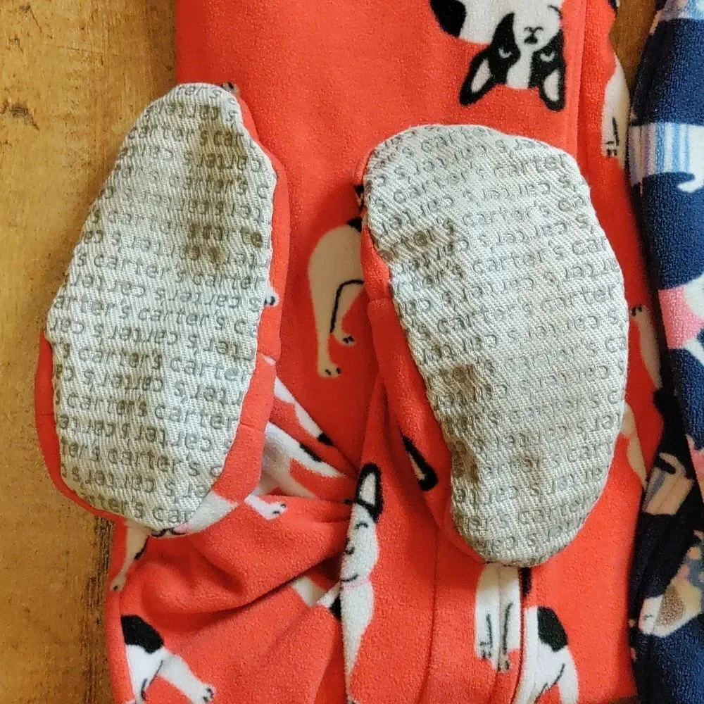 Carters fleece pajamas 3T footie pajamas Orange Blue Dogs Warm Bundle